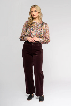 Vassalli Market Cord Straight Leg Ankle Grazer Pant in Merlot