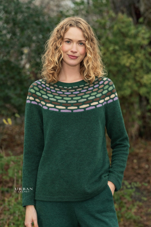 Mansted Denmark Brigitte Lambswool Honey Yoke Crew in Emerald