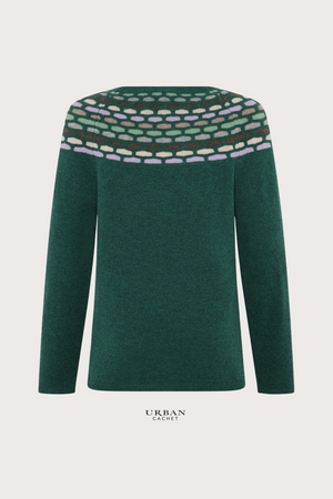 Mansted Denmark Brigitte Lambswool Honey Yoke Crew in Emerald