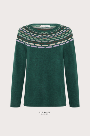 Mansted Denmark Brigitte Lambswool Honey Yoke Crew in Emerald