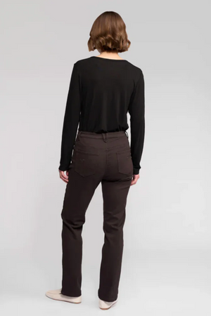 Vassalli Column Pant Slim Leg Knit Denim Jean in Chocolate