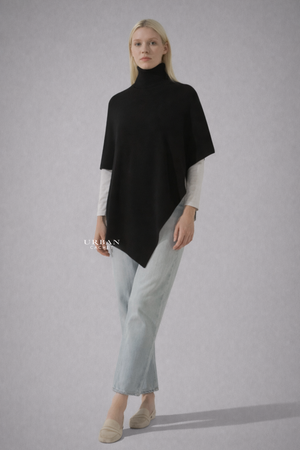 Stitch + Story Wool Poncho in Black