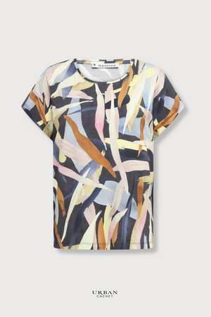 Mansted Denmark Priya Leaf Jersey Top in Cold Grey