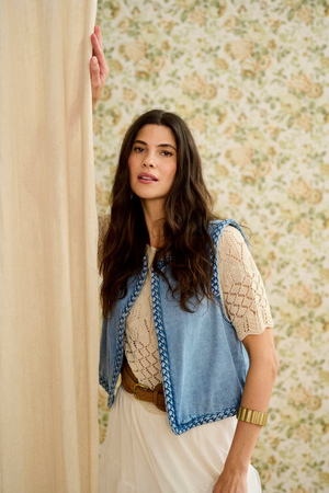 Cream Clothing Rina Waistcoat in Duncan Medium Blue Denim