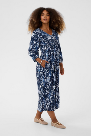 Cream Clothing Tiah Smock Dress in Navy Blue Toile