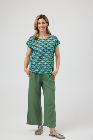 CAKE Vicky Round Neck Cotton Top in Broccoli