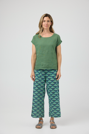 CAKE Vicky Round Neck Linen Top in Olive
