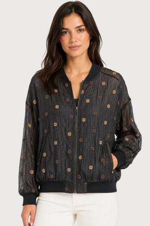 JJ Sisters Sienna Silk Blend Bomber Jacket in Black