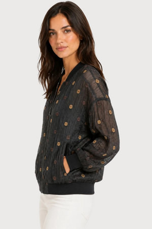 JJ Sisters Sienna Silk Blend Bomber Jacket in Black