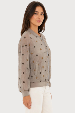 JJ Sisters Sienna Silk Blend Bomber Jacket in Taupe