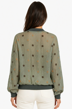 JJ Sisters Sienna Silk Blend Bomber Jacket in Sage