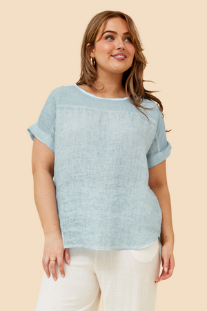 Bottega Moda Short Sleeve Solid Top in Sage