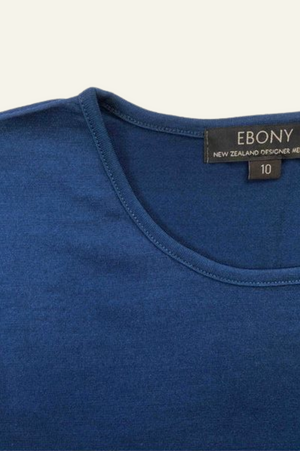 Ebony Merino Wool Self Trim Round Neck Top in Twilight