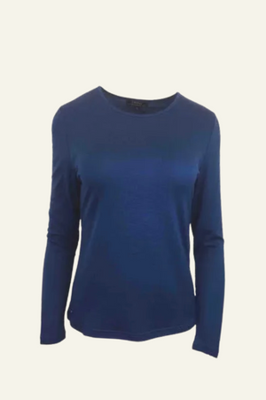 Ebony Merino Wool Self Trim Round Neck Top in Twilight
