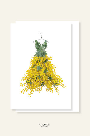 petal & pins wattle dress greeting card
