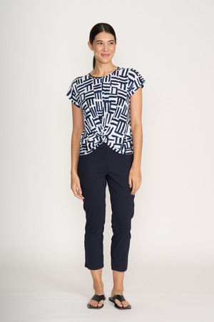 Foil Fuss Free Taper Trapeze Capri Pant in True Navy