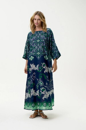 oneseason Jackie Print Isola Sushi Voile in Navy Green