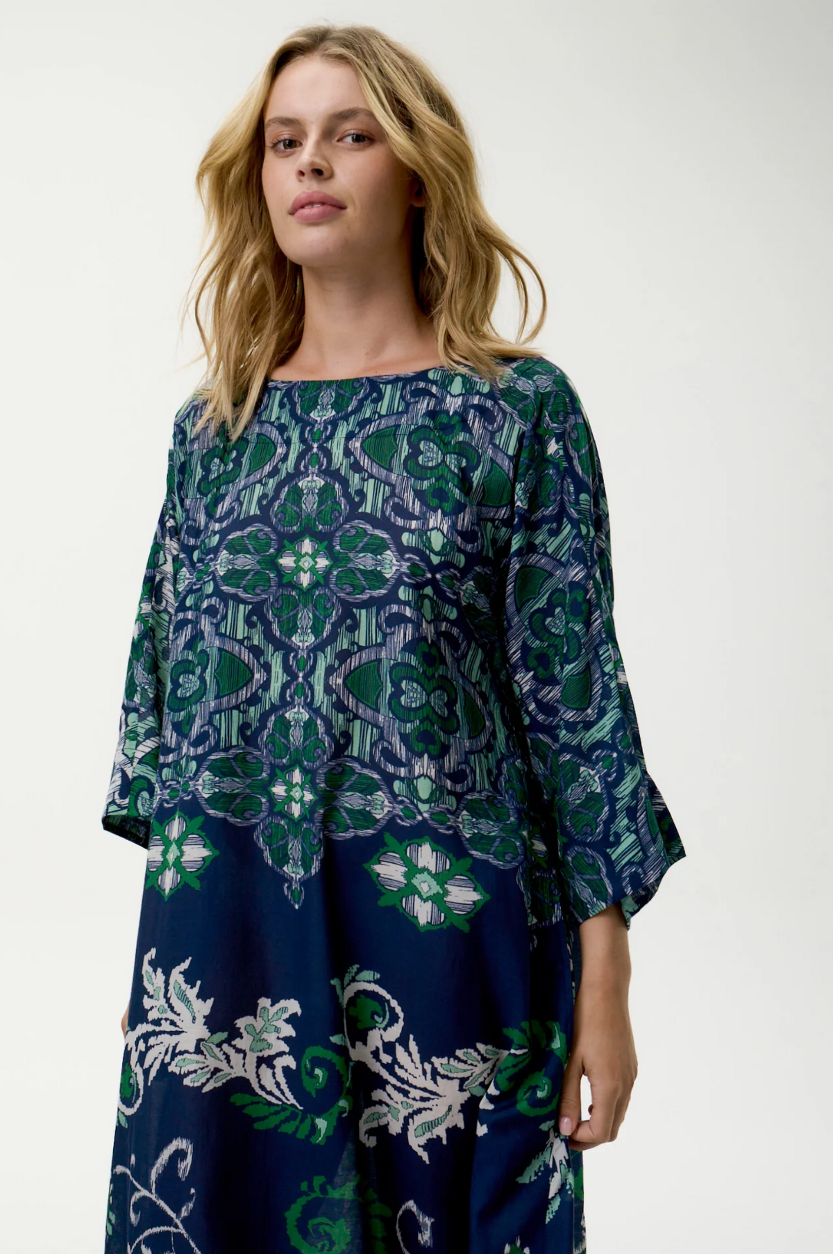 oneseason Jackie Print Isola Sushi Voile in Navy Green