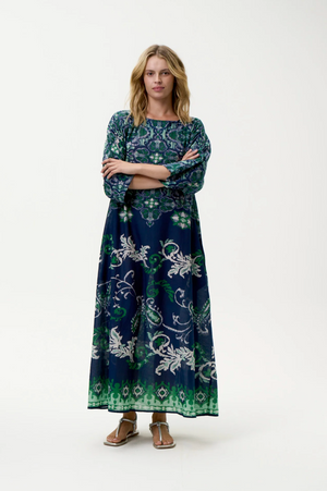 oneseason Jackie Print Isola Sushi Voile in Navy Green
