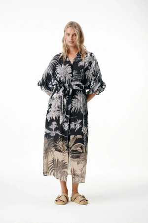 oneseason Jasmine Dress in Midnight Palm Black