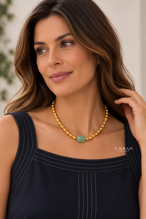 BIASA Accessories Pennygreen Crush Gold Jade Green Necklace