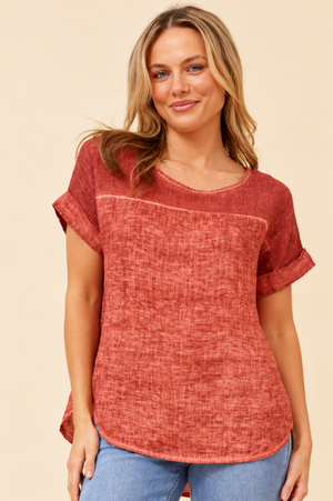 Bottega Moda Short Sleeve Solid Top in Rosewood