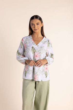 Two T's Tropical Print V neck Top