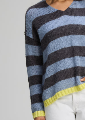 Zaket and Plover Cozy Kid Stripe V Neck in Mist