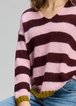 Zaket and Plover Cozy Kid Stripe V Neck in Sugar Plum