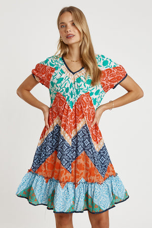 LULALIFE Romilly Shirred Dress on Navy