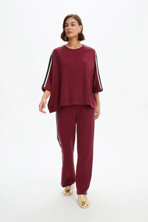 Tirelli Oversized 3/4 Stripe Sleeve Tee in Raspberry