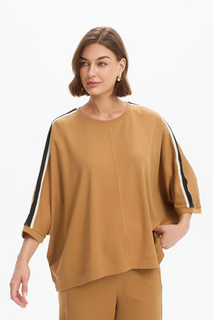 Tirelli Oversized 3/4 Stripe Sleeve Tee in Cinnamon