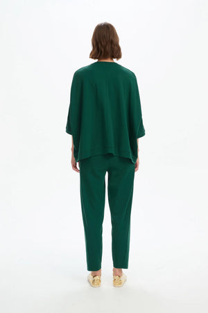 Tirelli Oversized 3/4 Stripe Sleeve Tee in Juniper Green