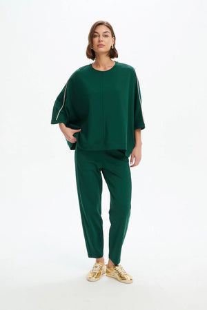Tirelli Oversized 3/4 Stripe Sleeve Tee in Juniper Green