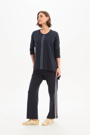 Tirelli Stripe Front 3/4 Sleeve Top in Navy
