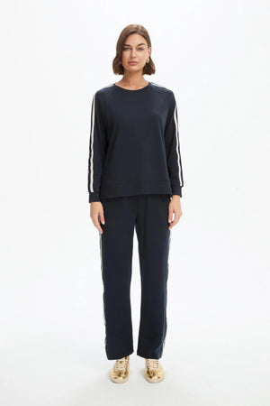 Tirelli Stripe Sleeve Summer Sweater in Navy