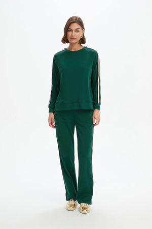 Tirelli Stripe Sleeve Summer Sweater in Juniper Green