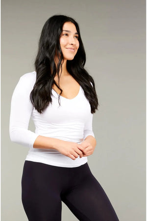 Tani V neck Fitted Tee Top with 3/4 sleeves in plain colours