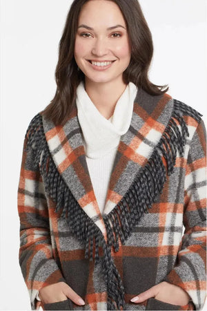 Tribal Clothing Lined Long Sleeve Coat With Fringe Detail in Sierra