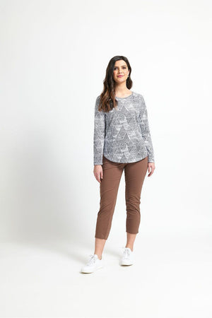 Foil Fuss Free Taper Capri Trapeze Pant in Carob