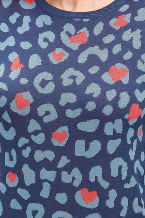 Sugarhill Brighton Callie Jumper in Dark Grey/Blue Heart Leopard