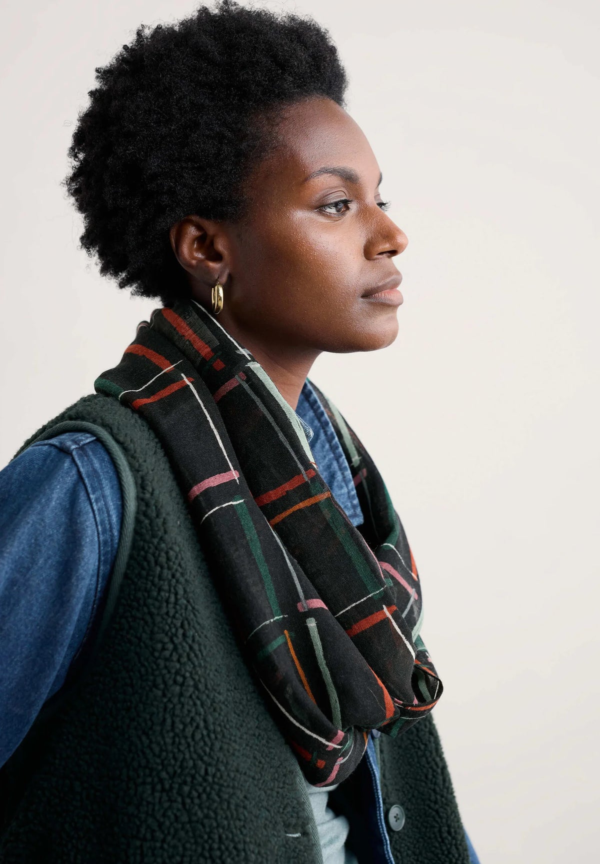 Seasalt Cornwall Pretty Circle Scarf in Rock Check Onyx