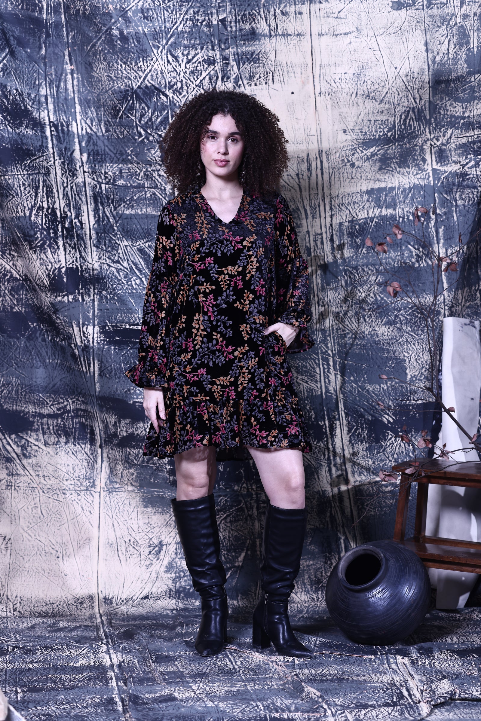 Maude Vivante Rachel Dress in Black Vine Trail