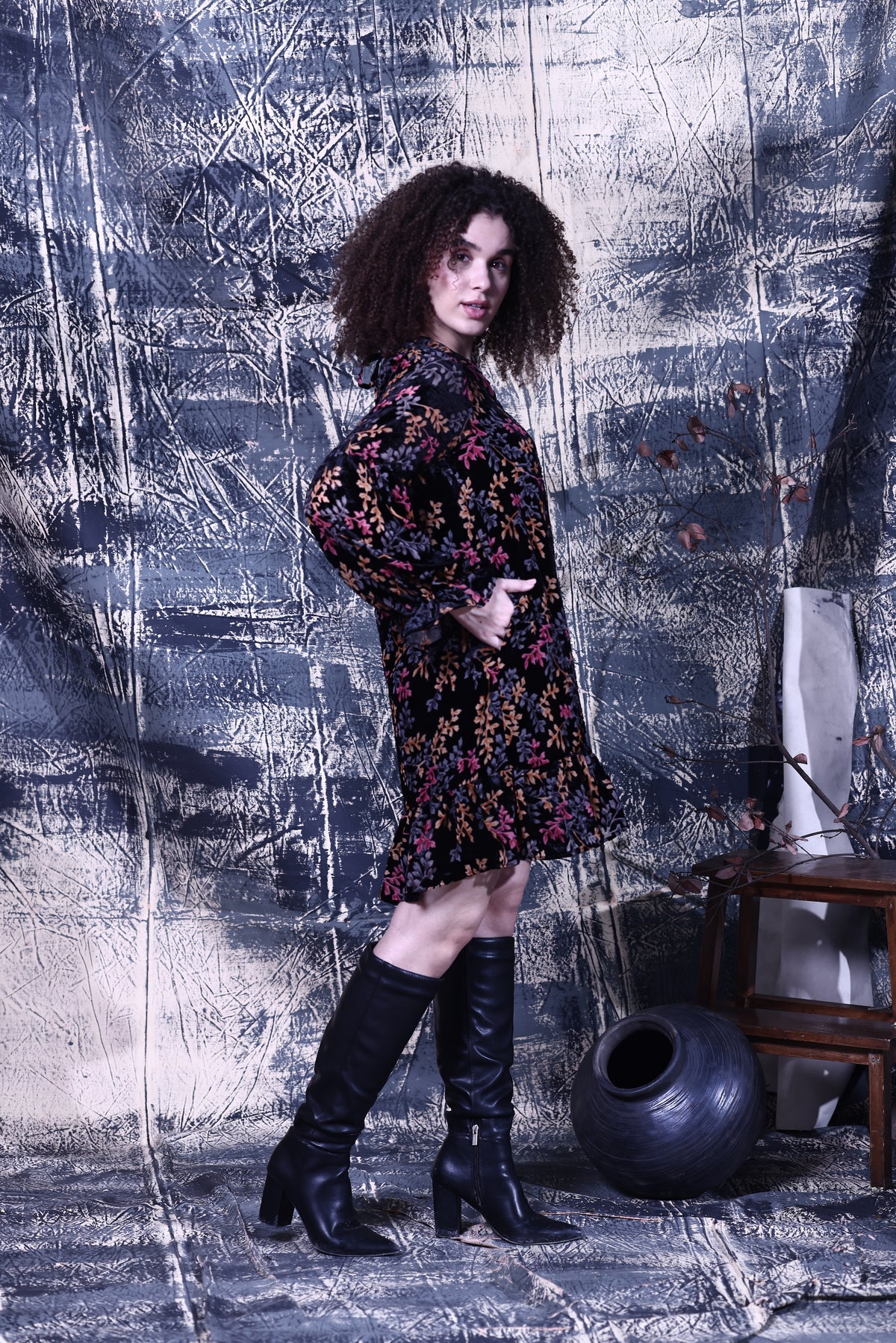 Maude Vivante Rachel Dress in Black Vine Trail