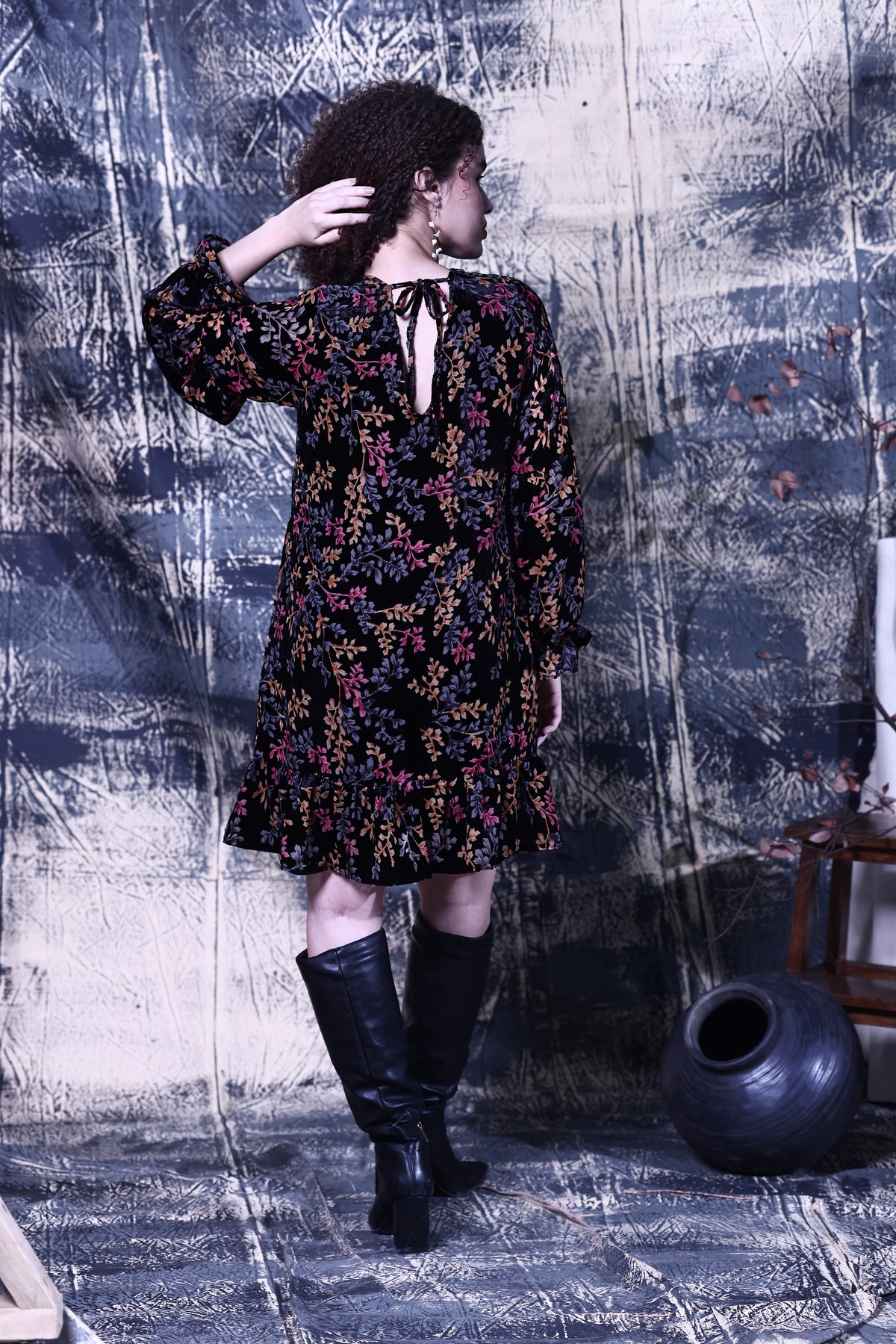 Maude Vivante Rachel Dress in Black Vine Trail