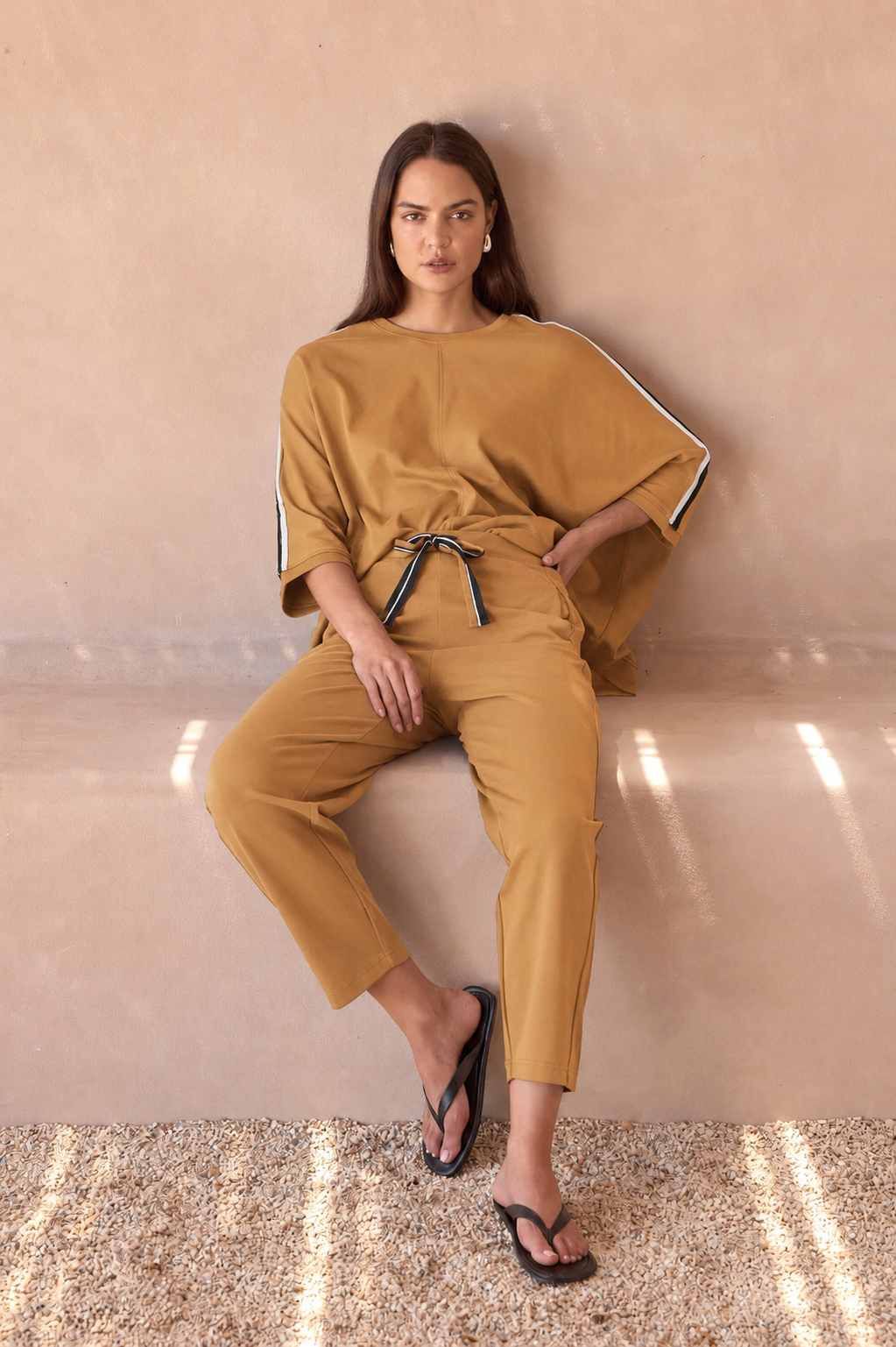 Tirelli Oversized 3/4 Stripe Sleeve Tee in Cinnamon