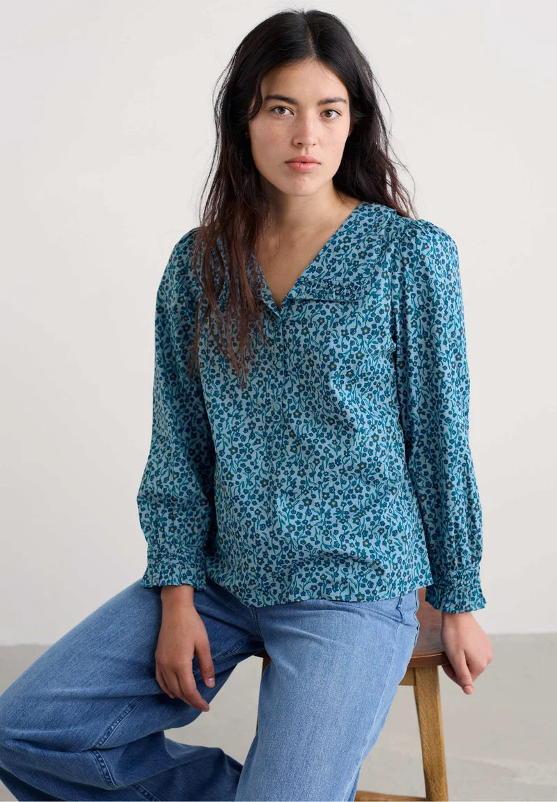 Seasalt Cornwall Ysella Top in Flax Flower Horizon
