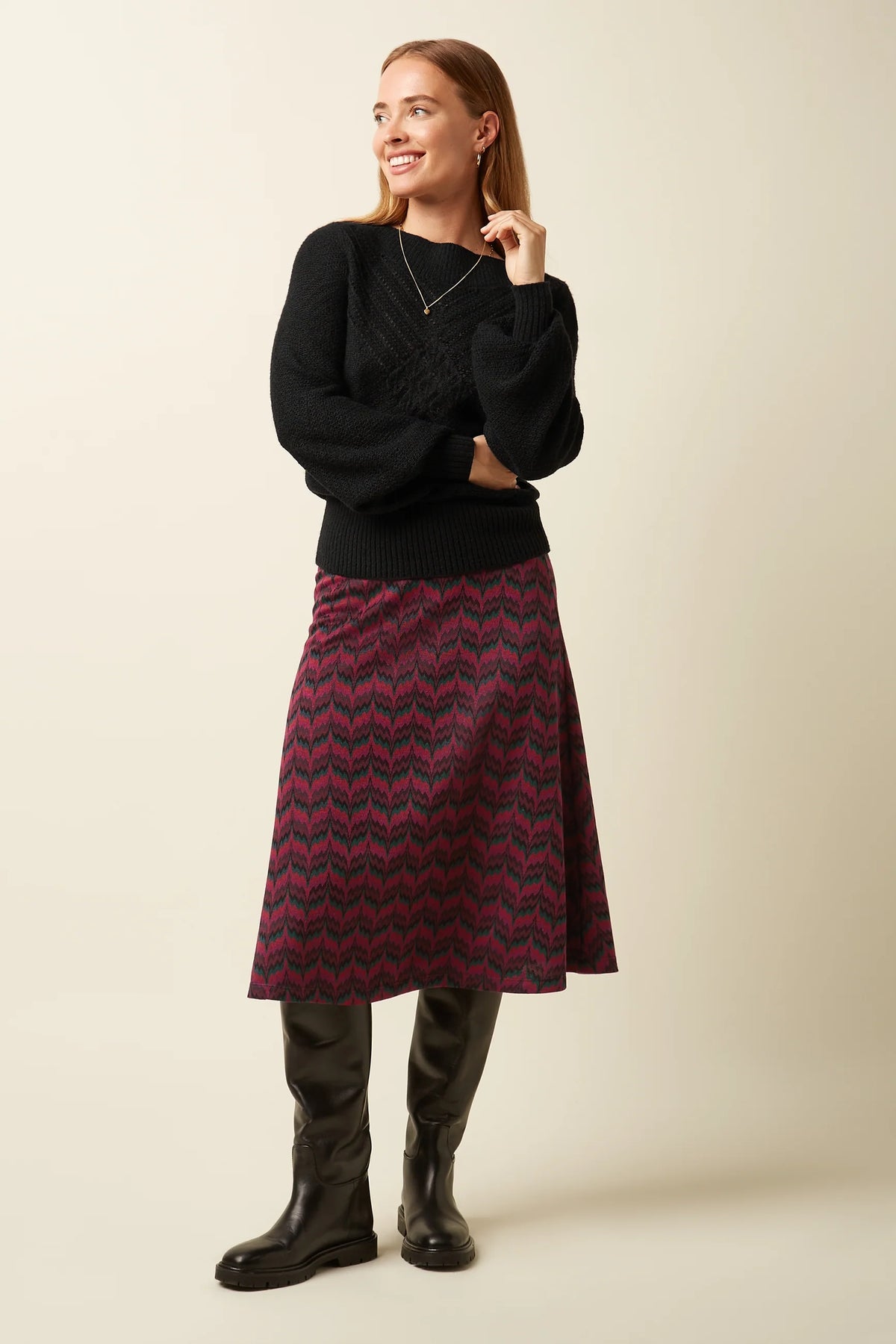 King Louie Juno Skirt Estelle Zigzag in Bordeaux Red