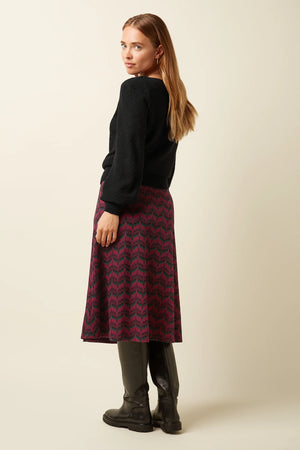 King Louie Juno Skirt Estelle Zigzag in Bordeaux Red