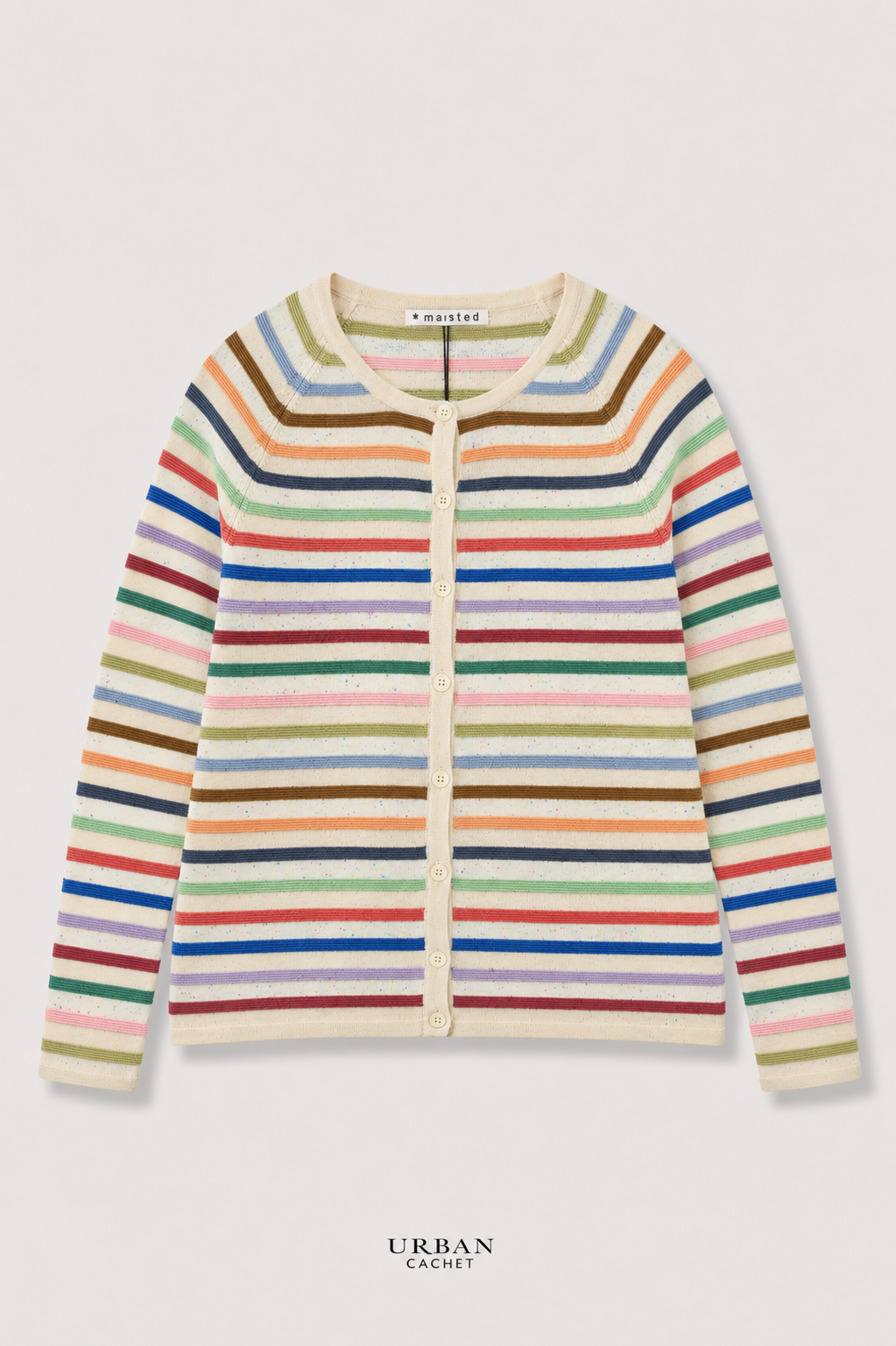 Mansted Denmark Anna Eco Link Stripe Cardigan in Light Oat